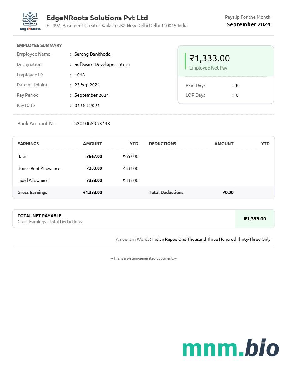 Edgenroots Solutions payslip template w formatach Word i PDF